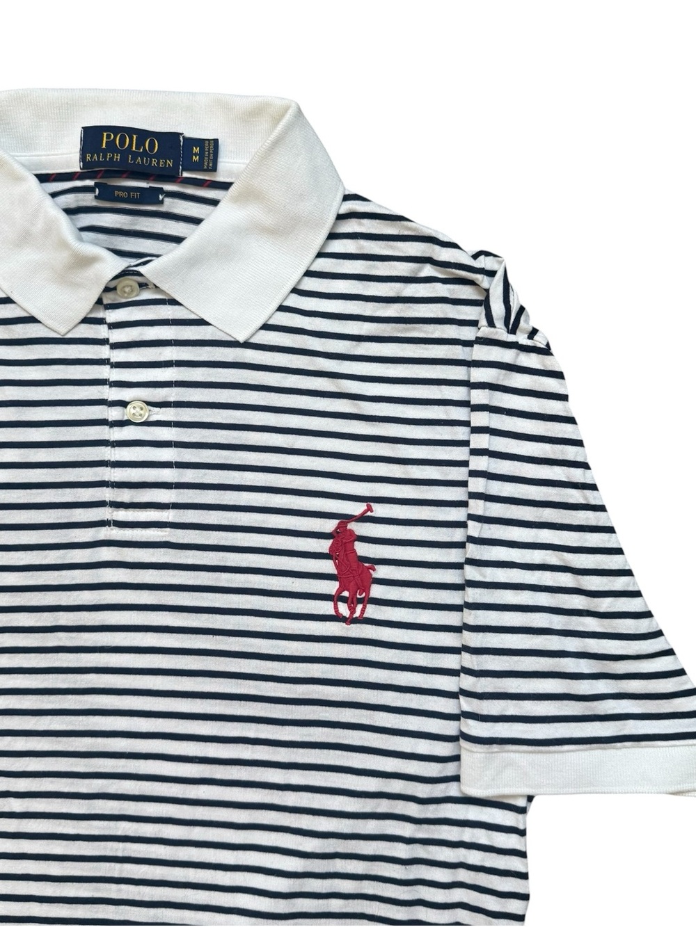 Polo Ralph Lauren Women’s Navy Striped Pro Fit Polo Shirt Big Red Pony - White M - Picture 4 of 7